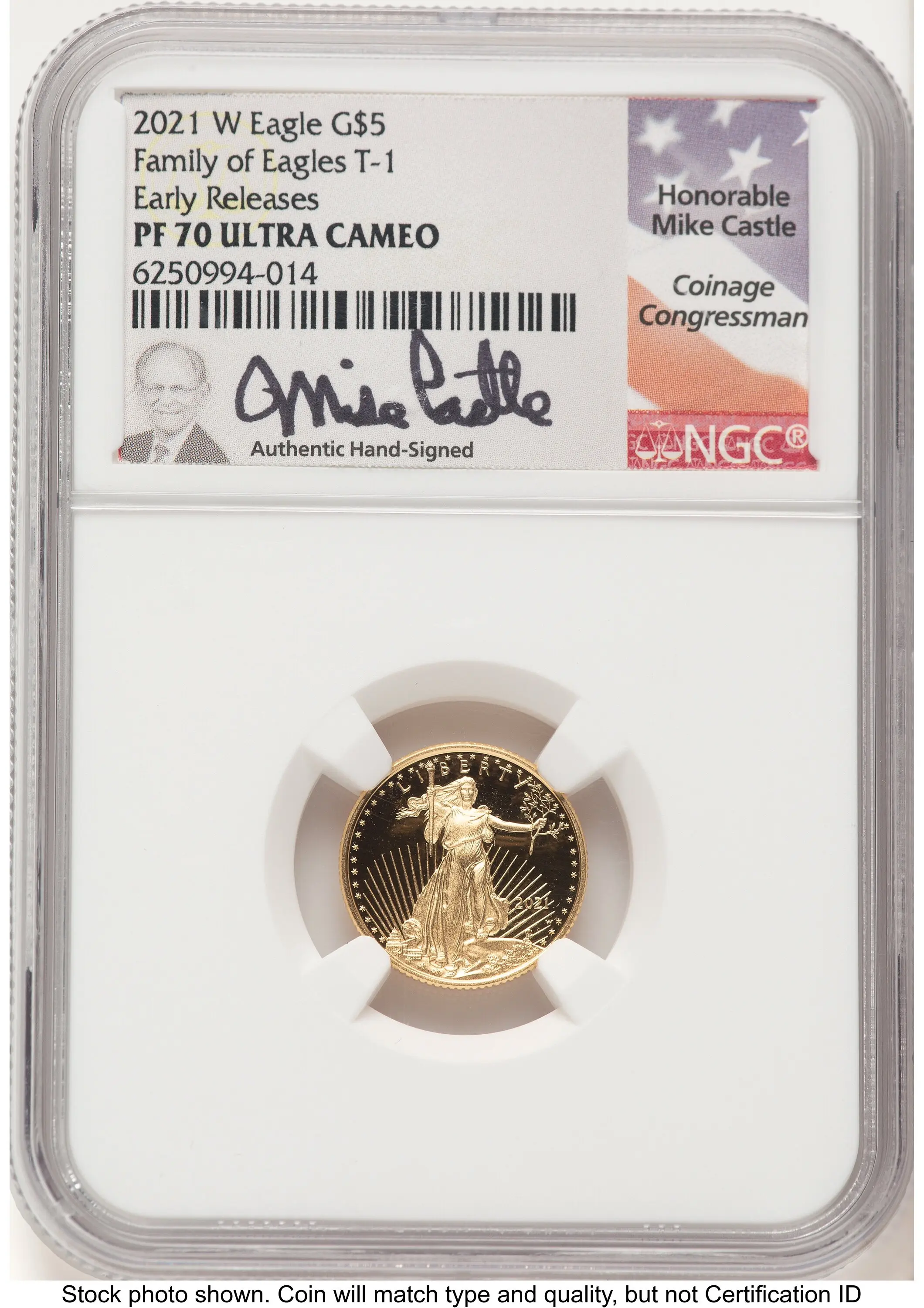 2021-W Type 1 Proof Gold Eagle 1/10 oz ER Mike Castle