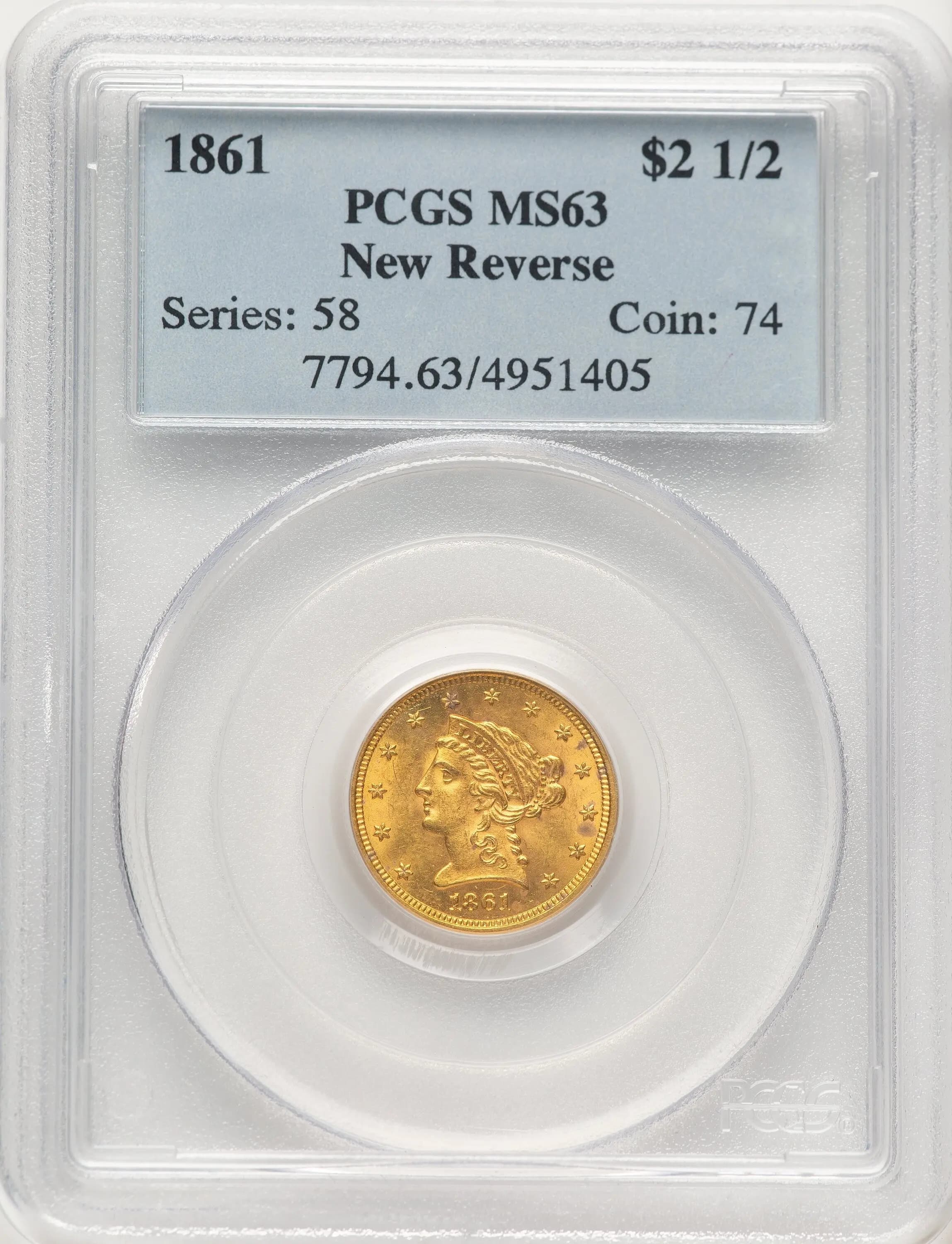 1861 $2 1/2 New Reverse, Type 2, MS